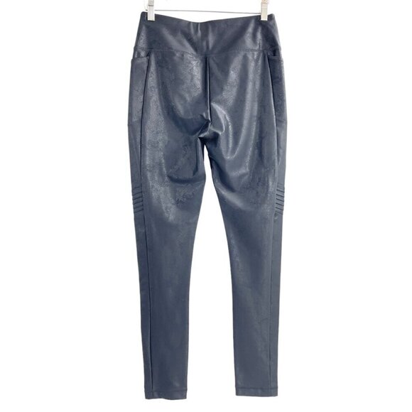 T by Talbots Black Crackle Embossed Faux Leather Moto Leggings Womens Size Small - Picture 3 of 9